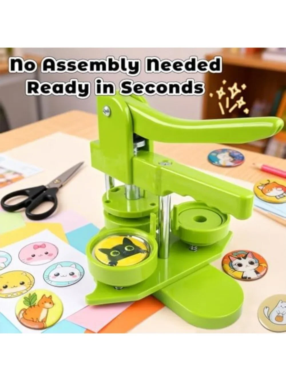 DIY Button Maker Machine 58mm - Easy Install, Badge Press with 100 Supplies